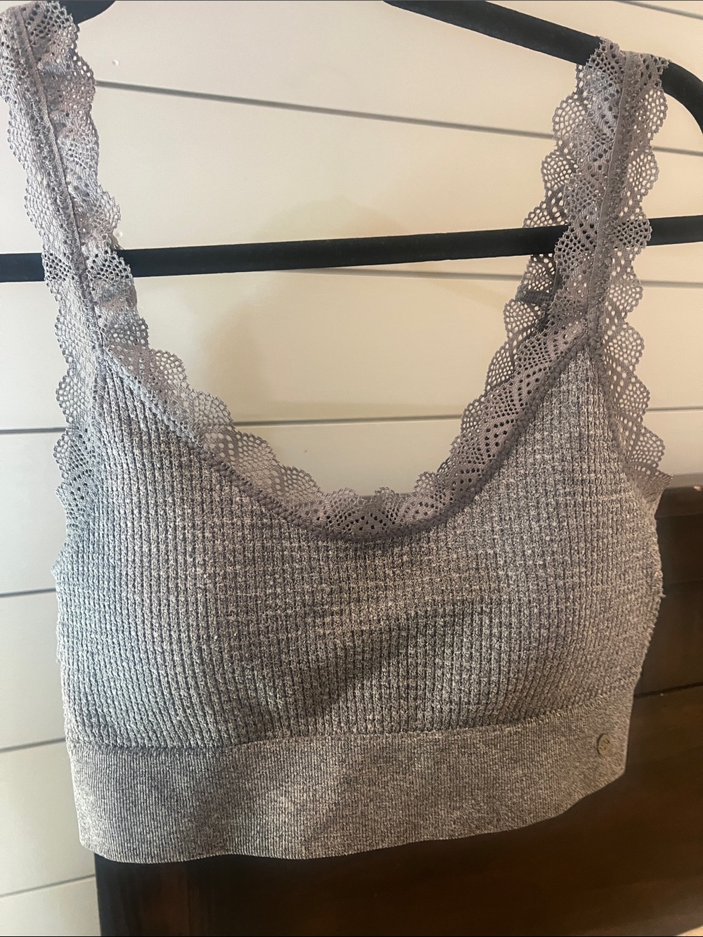 Lucky brand lace -Trim Ribbed Bralette in Light Gray size large